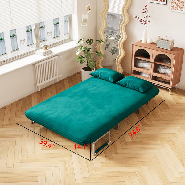 English Elm 39″ Convertible Chair Bed with Adjustable Backrest & Pillow, Steel-Frame Sleeper Chair for Small Spaces Comfortable Multifunctional Lounge Sofa Antique Green W1767P192816