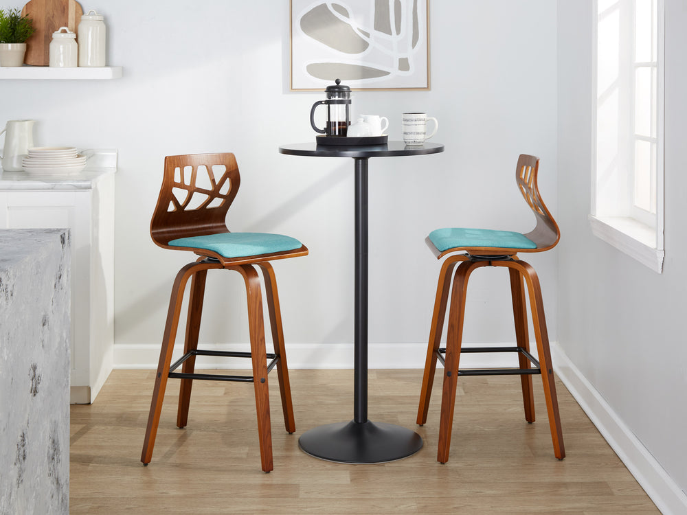 English Elm Fixed-height Swivel Barstools Walnut Legs Teal Upholstery Mid-century Modern Set of 2 B202S02185