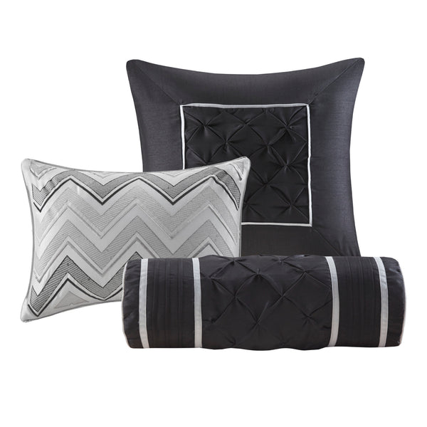English Elm 7-piece Cal King Tufted Pleated Comforter Set with Embroidered Decorative Pillows B035P463171