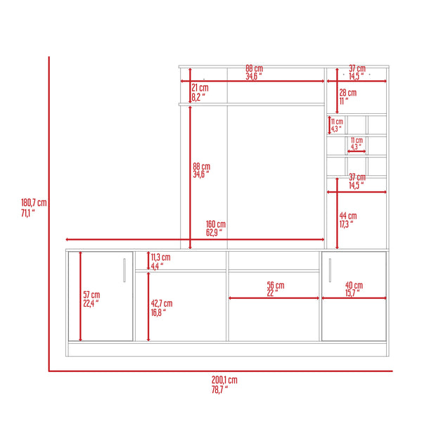 English Elm Entertainment Center Black for TVs up to 78", Double-Door Storage, Six Shelves, Engineered Wood, FSC Certified B097S00091