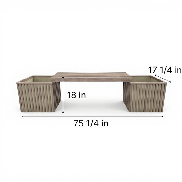English Elm Grove Outdoor Aluminum Planter Bench Rust Proof Slatted Modular Garden Seating Ash Brown B2755P470158