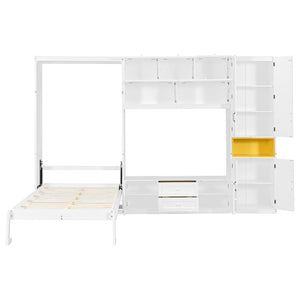 English Elm Twin Murphy Wall Bed with Integrated Tv Stand Open Shelving and Cabinet Storage LP000768AAK