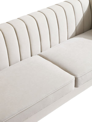 English Elm FX-P81-CW2 Velvet Chesterfield Sofa in Black with Gold Legs, 3-Seater Channel-Tufted Glam Couch for Living Room Decor W576S00091