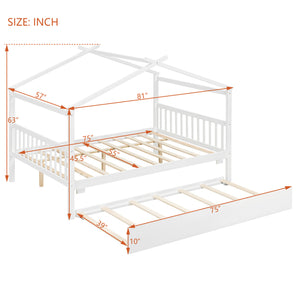 English Elm Full Size House Bed Solid Pinewood Frame with Pull Out Twin Trundle for Kids White LP000305AAK-1