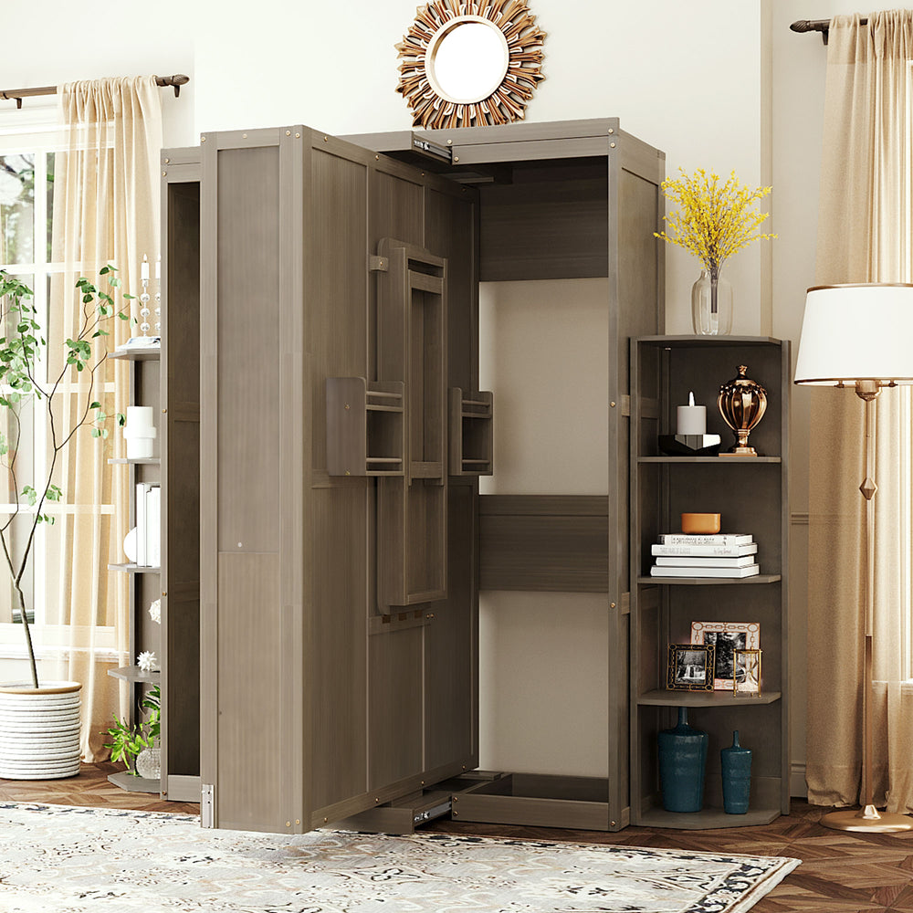 English Elm Rotating Murphy Wall Bed with Convertible Desk Dual Side Shelves Full Size Mdf Cabinet Gray LP000961AAE