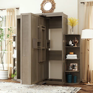 English Elm Rotating Murphy Wall Bed with Convertible Desk Dual Side Shelves Full Size Mdf Cabinet Gray LP000961AAE