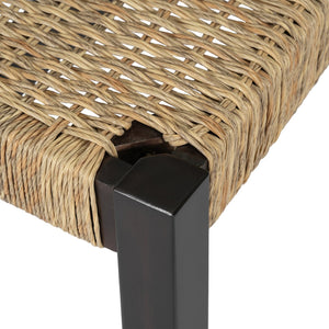 English Elm Farmhouse Solid Wood Dining Chairs Set of 2 with Rattan Backrest, Champagne Finish, Durable Craftsmanship Walnut N842P271333D