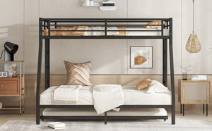 English Elm Twin Metal Bunk Bed With Full Bed & Trundle - Modern Space-Saving Design For Shared Rooms, Black W1580S00130-GIGA