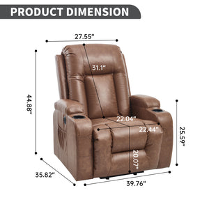English Elm Beige Pu Leather Power Lift Recliner with Massage Lumbar Heat and Usb Charging Brown W1803S00083