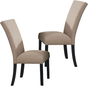 English Elm Gorgeous Marble Top 7 Piece Dining Set with Nailhead Upholstered Chairs Dark Wood Base Beige,Black,White B2741S00764