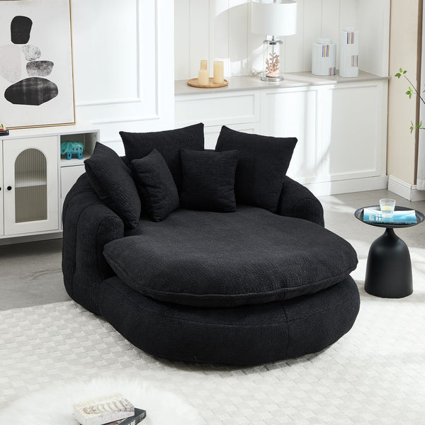English Elm Oversized Memory Foam Chenille Bean Bag Sofa with Ergonomic Back Support, 3 Large & 2 Small Pillows Black W395P359415