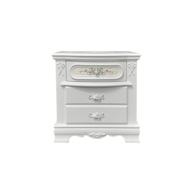 English Elm White 2-Drawer Nightstand with Felt-Lined Top Drawer, Dovetail Craftsmanship & Smooth Wooden Glides for Elegant Bedroom Storage B062P209008
