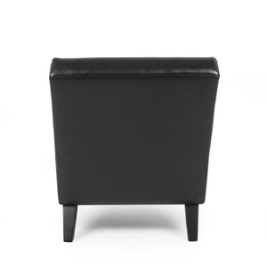 English Elm Christopher Knight Home® - FINLAY Curved PU Chaise Lounge with Birch Legs — Ergonomic Faux Leather Seat for Modern Comfort and Style Black 43.5 L x 26.5 W x 14.5 H 70507.00MDNT