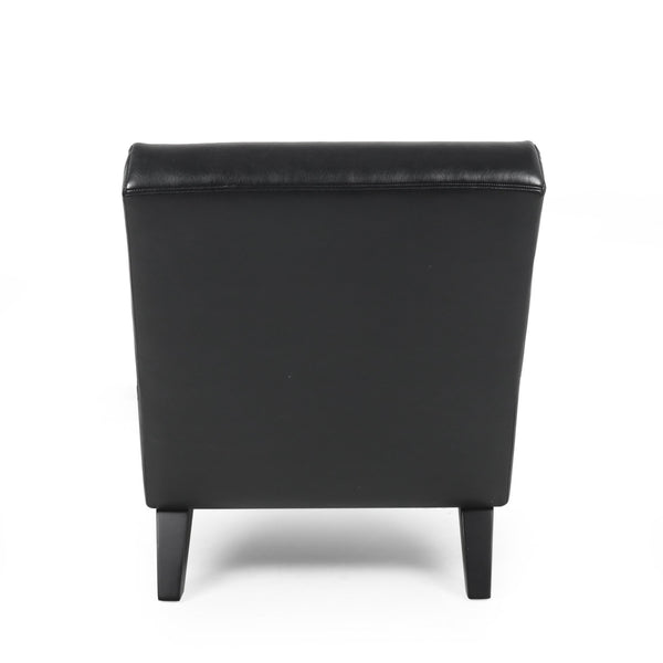 English Elm Christopher Knight Home® - FINLAY Curved PU Chaise Lounge with Birch Legs — Ergonomic Faux Leather Seat for Modern Comfort and Style Black 43.5 L x 26.5 W x 14.5 H 70507.00MDNT