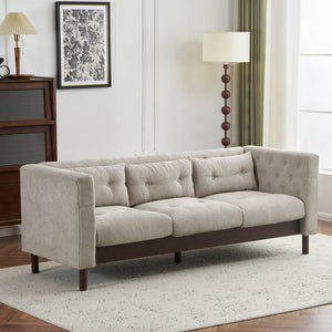 English Elm Christopher Knight Home® - 78" Upholstered Sofa with Tufted Linen-Like Fabric, Deep 19" Seat, Sturdy Rubber Wood Legs, 900lb Capacity Gray+Beige N763P243921A