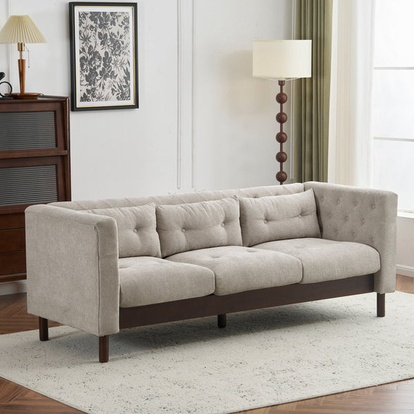 English Elm Christopher Knight Home® - 78" Upholstered Sofa with Tufted Linen-Like Fabric, Deep 19" Seat, Sturdy Rubber Wood Legs, 900lb Capacity Gray+Beige N763P243921A