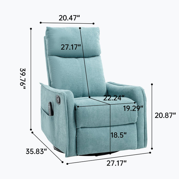 English Elm Heat Massage Rocker Swivel Recliner Fabric Chair with Lumbar Therapy for Living Room Antique Blue Green W1803P362302