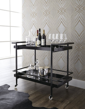 Sunpan Livingston Bar Cart - Stylish Mobility with Sleek Glass Shelving and Elegant Tubular Frame for Entertaining Black