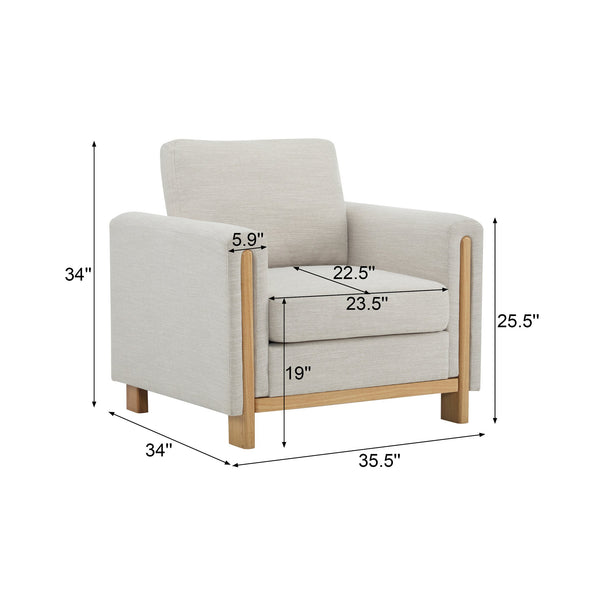 English Elm Christopher Knight Home® - Harmonia Fabric Upholstered Armchair with Rubber Wood Frame, Pillow Back, Square Arms for Cozy Lounging Beige,Natural 32.25 L x 30.5 W x 25.75 H N776P248436I
