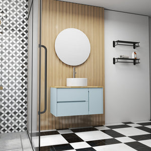English Elm 36-Inch Modern Minimalist Wall-Mounted Bathroom Vanity With Blue Cabinet & Natural Wood Top Design W3151S00008