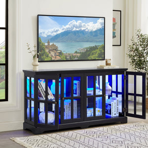 English Elm Led Antique Display Cabinet With Glass Doors, Adjustable Shelves & Remote-Controlled Lighting Features W2275P300145