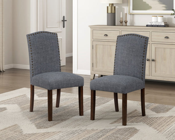 English Elm 7pc Acacia Wood Dining Set Nailhead Parsons Chairs Formal Rectangle Table Seats Six Dark Brown,Gray B011S02239