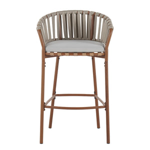 English Elm Christopher Knight Home® - Lodi Teak Outdoor Metal Rope Barstools Set of 2 — Beige Weather-Resistant Fabric, Ergonomic Fan Back N775P268025T