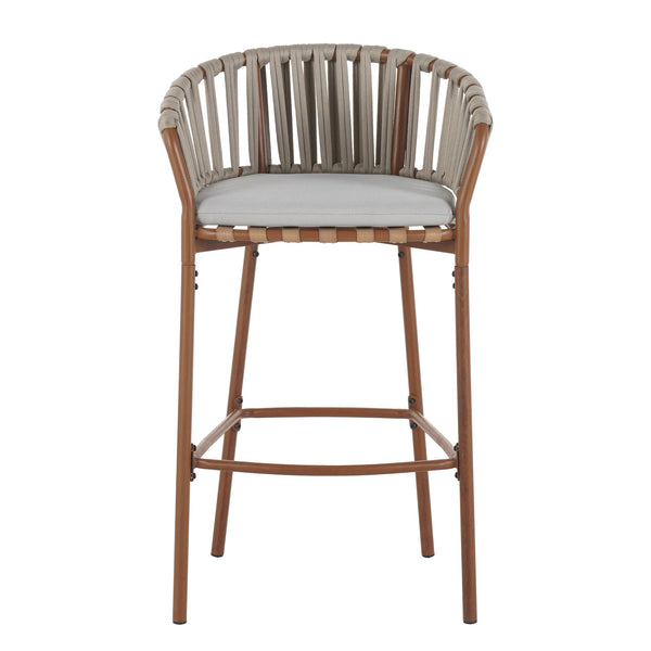 English Elm Christopher Knight Home® - Lodi Teak Outdoor Metal Rope Barstools Set of 2 — Beige Weather-Resistant Fabric, Ergonomic Fan Back N775P268025T