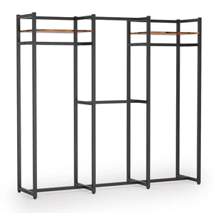 English Elm Portable Freestanding Wardrobe Organizer with Metal Frame and Rustic Shelving for Bedroom T3971P449801