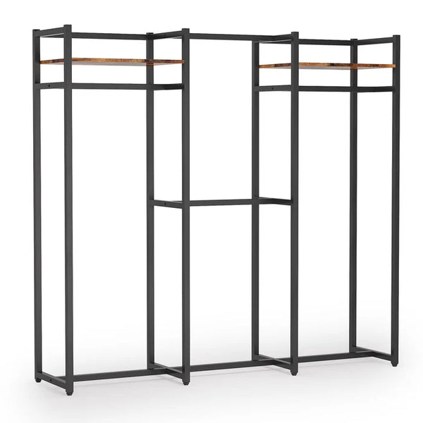 English Elm Portable Freestanding Wardrobe Organizer with Metal Frame and Rustic Shelving for Bedroom T3971P449801