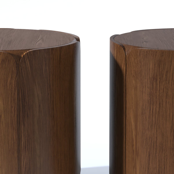 English Elm 19.29"h Round Mgo Outdoor Side Tables Set of 2 Tulip Base Wood Grain Patio Accent Brown W757S00053