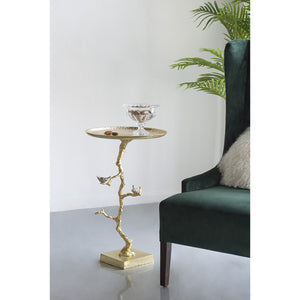 English Elm 16.9x16.9x28" Round Aluminum Side Table Sculptural Bird Branch Art Deco Accent W2078P485327