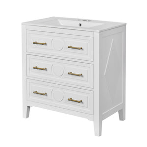 English Elm 60'' Bathroom Vanity Set With Elegant Ceramic Sink, Soft-Close Drawers, Solid Wood Frame Storage Solution N710SS00003K