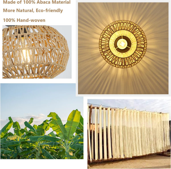 English Elm Rattan Boho Ceiling Light Fixture with Dimmable LED Bulb, Hand-Woven Mini Chandelier for Home W2738P185424