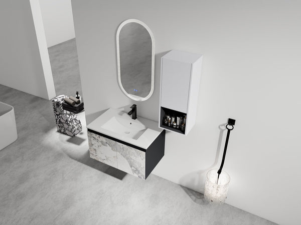 English Elm 30" Wall-Mounted Bathroom Vanity Set With Ceramic Sink, Soft-Close Doors & Ample Storage Solution W999S00331