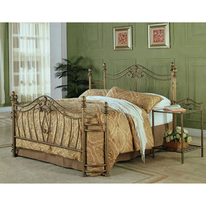 English Elm Halley Ornate Metal Headboard Footboard Set with Brushed Gold Finish Vintage Bedroom B062S01084