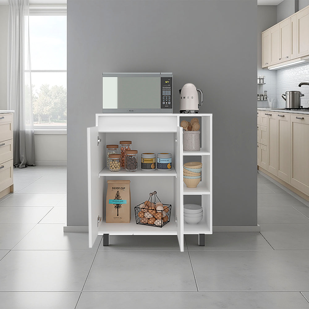 English Elm Cesna White Kitchen Sideboard with Appliance Top Open Shelves and Enclosed Cabinet B070P474240