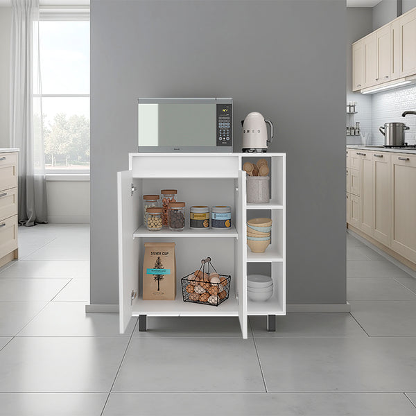 English Elm Cesna White Kitchen Sideboard with Appliance Top Open Shelves and Enclosed Cabinet B070P474240