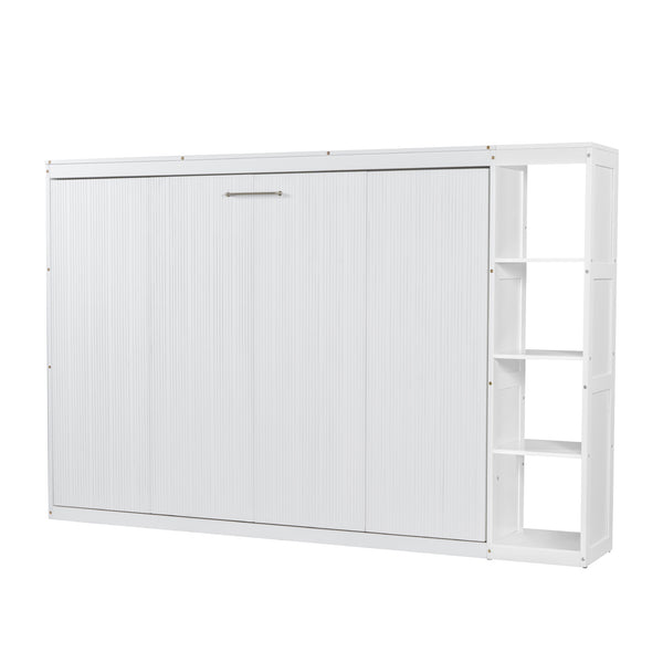 English Elm Full Full Size Murphy Bed with Bookshelf and Fold-Down Work Surface, Space-Saving LVL/MDF Design White GX002220AAK