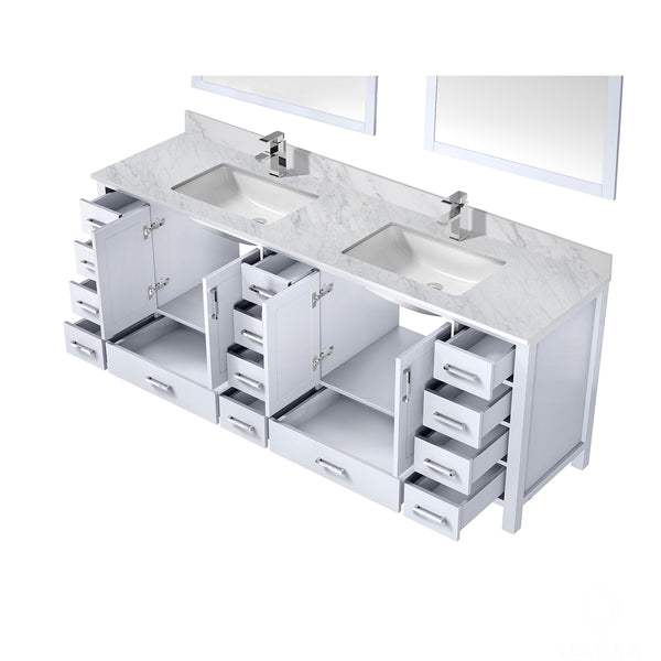 English Elm White Double Bath Vanity 84 in W x 22 in D with Carrara Marble Top, Chrome Faucet, 34in Mirrors, Durable Finish B2731S01062