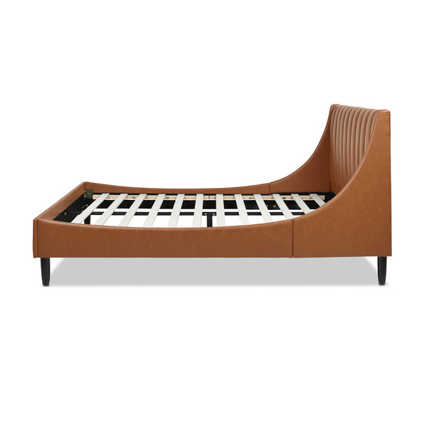 English Elm Jennifer Taylor Home - Aspen Vertical Tufted Queen Platform Bed Set - Caramel Tan Faux Leather, Modern Design & Comfort B2719P238511
