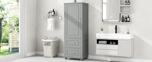 English Elm Tall Bathroom Storage Cabinet - Modern Grey Mdf Stand With Adjustable Shelf & 2 Drawers For Organization N725P241045E-GIGA