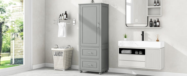 English Elm Tall Bathroom Storage Cabinet - Modern Grey Mdf Stand With Adjustable Shelf & 2 Drawers For Organization N725P241045E-GIGA