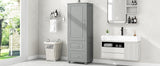 English Elm Tall Bathroom Storage Cabinet, Freestanding Storage Cabinet With Two Drawers and Adjustable Shelf, Mdf Board With Painted Finish, Grey