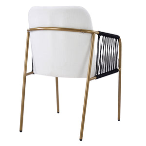 English Elm Fabric Upholstered Dining Chairs Glam Set of Two with Gold Accents Iron Frame N768P379517W