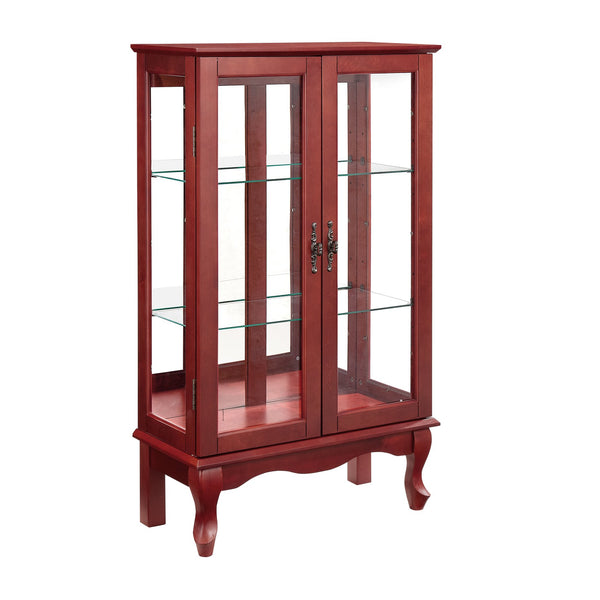English Elm 2 Doors Curio Cabinet With Adjustable Shelves, Lighted Display & Mirrored Back For Home Or Office W2275P177196