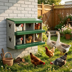 English Elm Outdoor Galvanized Steel Chicken Nesting Box with Six Compartments and Roll Away Egg Tray T3971P506973