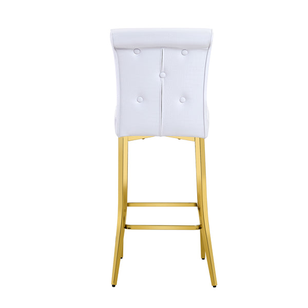 English Elm A Set of 2 Glam Faux Alligator Pvc Barstools with Crystal Buckle Detail White W1512P491589