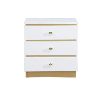 English Elm Living Room End Table Modern White Lacquer with 3 Removable-Handle Drawers & Brushed Gold Base B011P356300