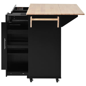 English Elm K&K Kitchen Island with Drop Leaf, Rolling Storage Cart with 3-Tier Pull-Out Organizer, Durable Wood Countertop Black WF531421AAB